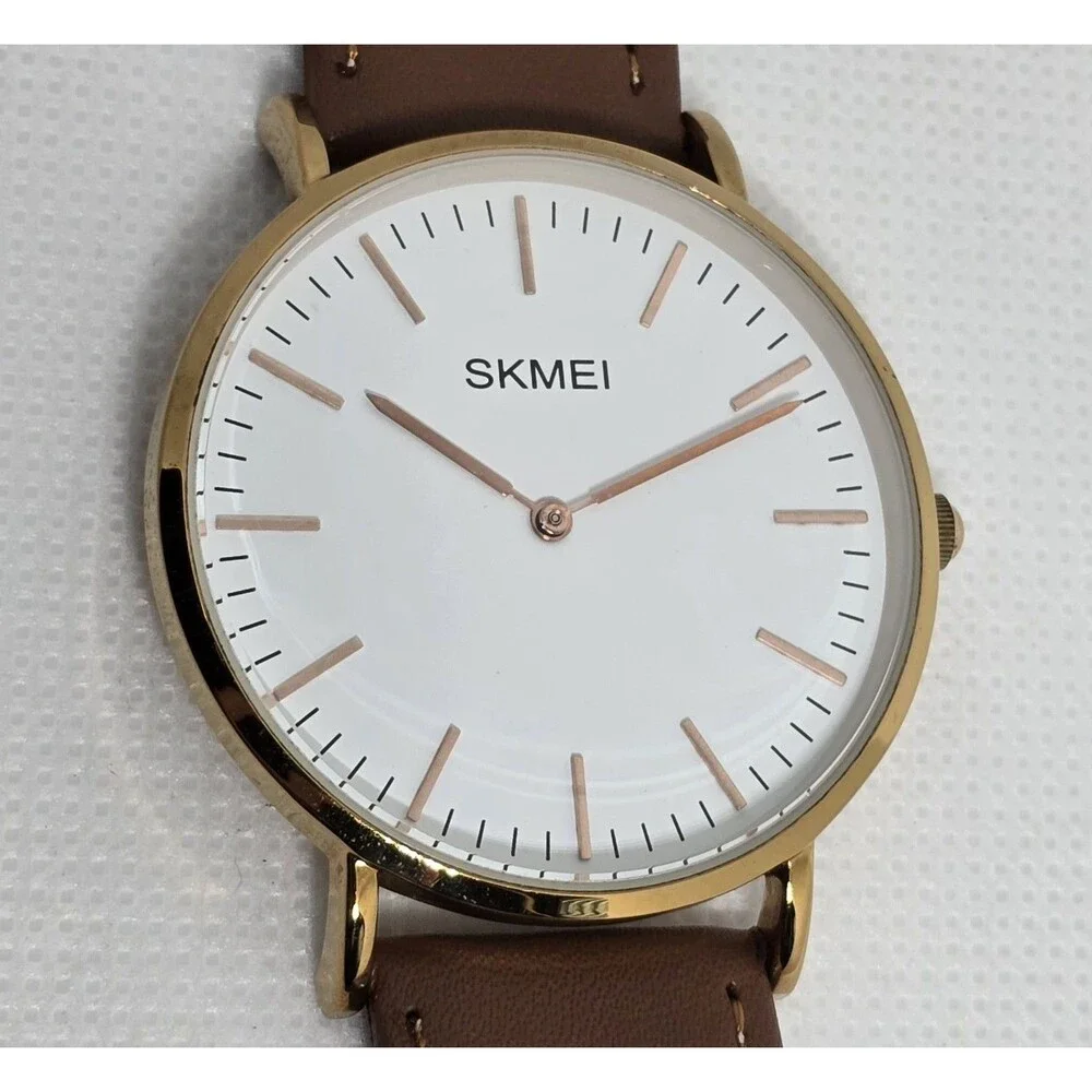 Mens Skmei Classic Dress Round Gold Tone Case White Dial Brown Strap Watch 13 - Picture 7 of 9